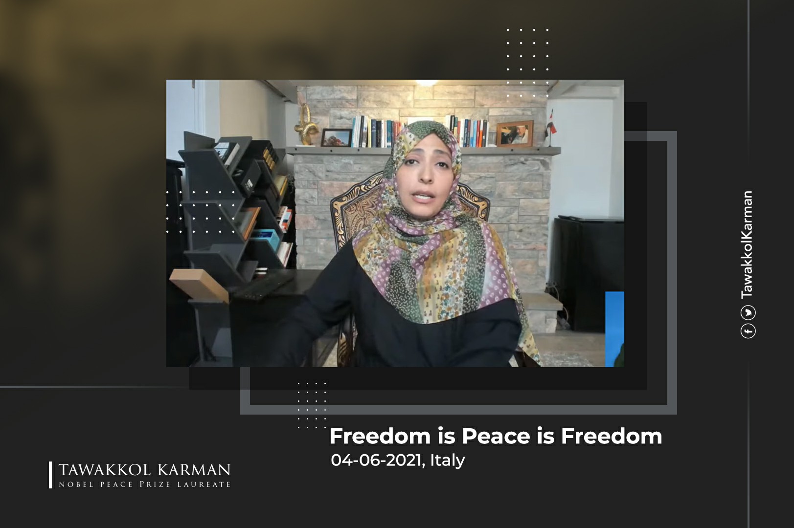 Tawakkol Karman Lecture at Università di padova Freedom is Peace is Freedom